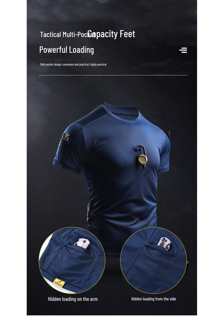 Men's Quick-Drying Tactical T-Shirt - Elastic, Breathable Ice Silk, Wear-resistant, Round Neck Short Sleeve for Summer Outdoor Sports and Fitness