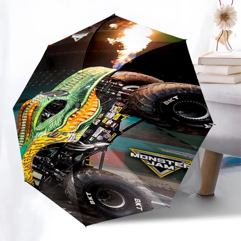 Monster Truck Themed Travel Umbrella 8 Ribs Automatic Opening and Closing,Portable Folding Design,Compact and Stylish Umbrella Suitable fo