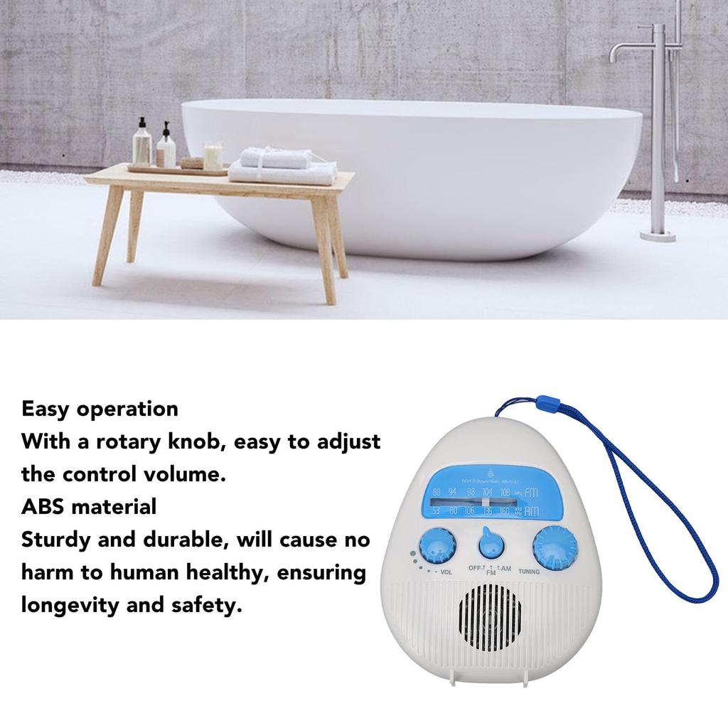 Bathroom Shower Radio, AM/FM Waterproof Speaker with Built-in Strap and Adjustable Volume, for Pool, Beach, Home, Party, Travel, and Outdoor Use