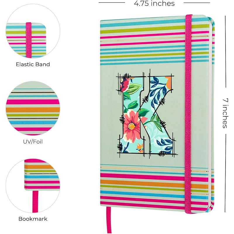 

DOODLE Initial K Stripes Theme Premium Hard Bound B6 Notebook Diary|192 Ruled Pages(144 ruled + 48 blank)|4.75 * 7 Inche B6