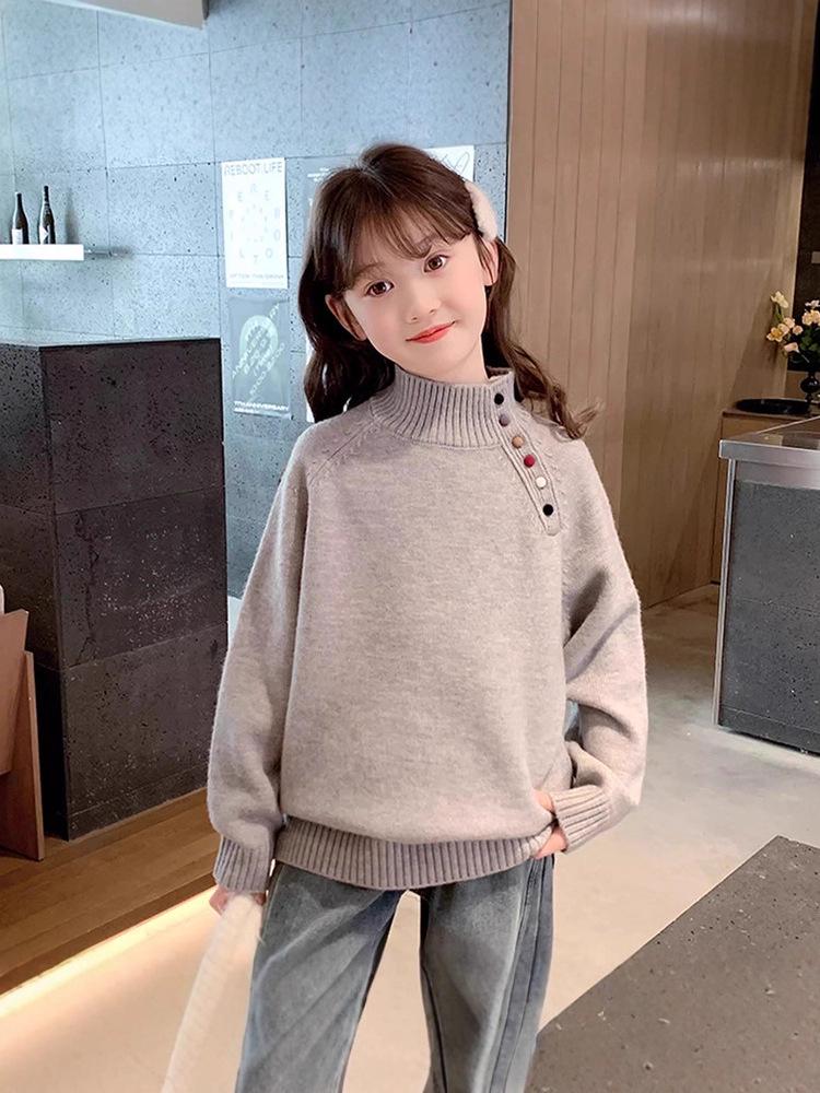 Girls' 2025 Autumn/Winter Thick Knit Turtleneck Sweater Pullover