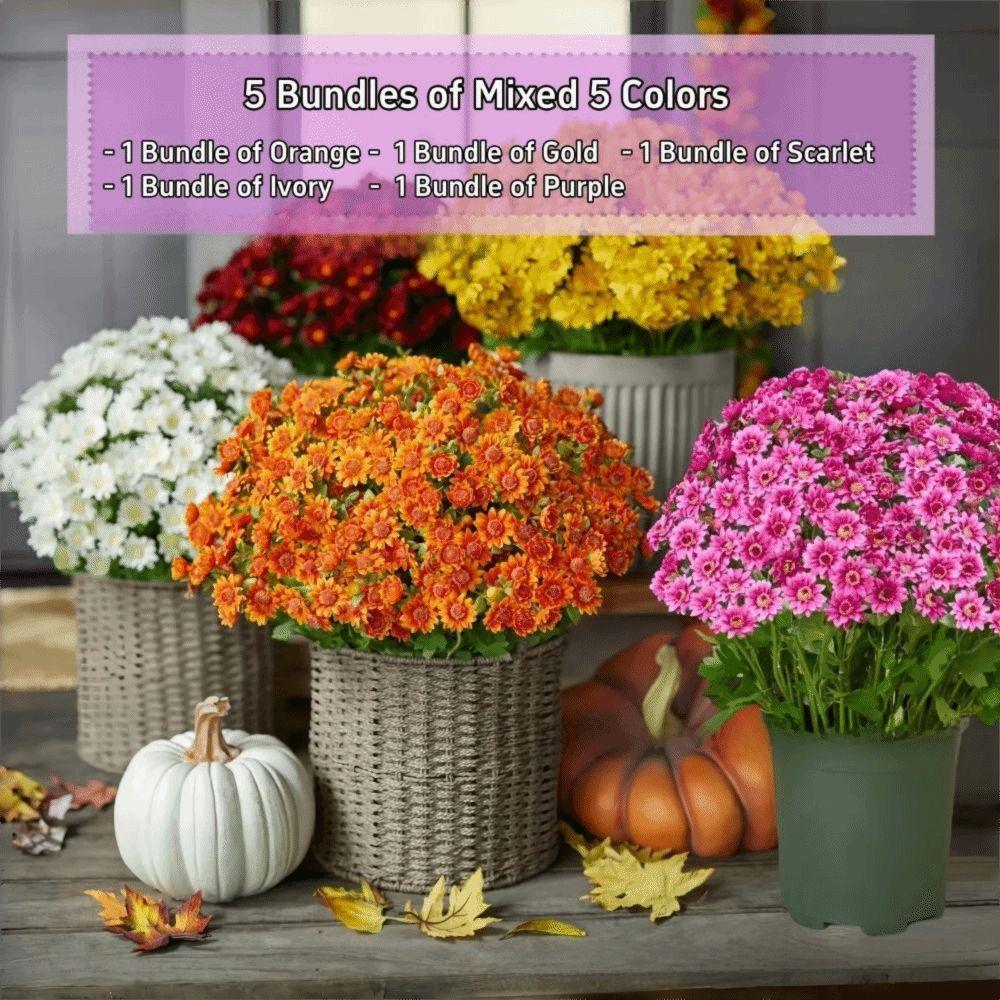 5 Bundle High Fidelity Gradient Artificial Chrysanthemums Outdoor Fake Blooms  Party Decoration