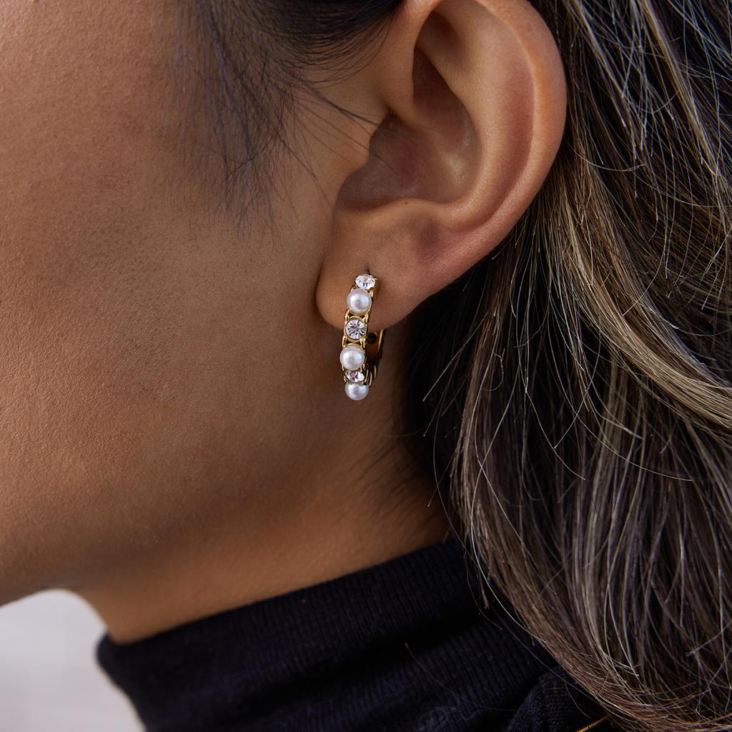 Yori White Cubic Zirconia Imitation Pearl C Hoop Stud Earrings Waterproof Trendy High Quality Daily Jewelry Gift Bijoux