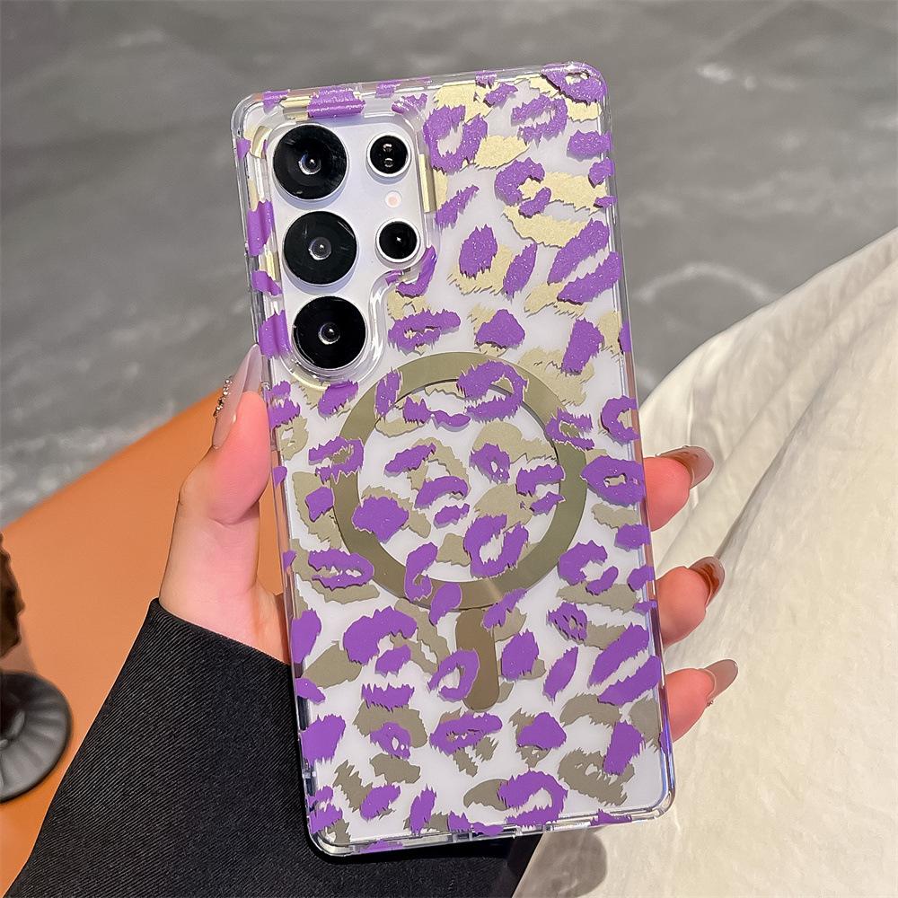 New Model Suitable for Samsung S25 Ultra Magnetic Phone Case Light Luxury Leopard Print Samsung S24FE Protective Case S25Plus