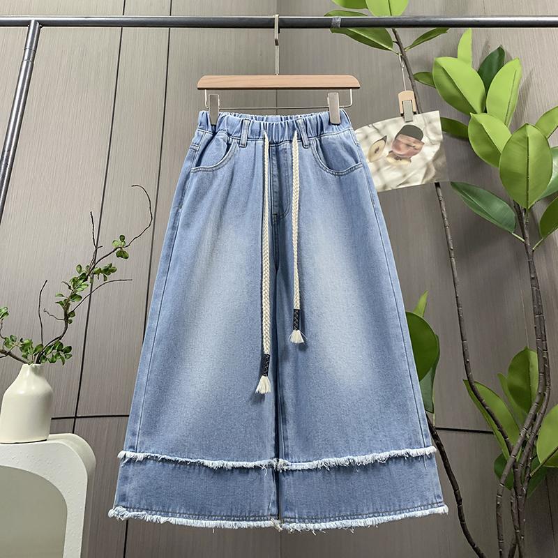 DIMANAF Plus Size 2025 Women Jeans Shorts Pants Summer Loose Basic High Waist Oversized Wide Leg Pants Elastic Waist
