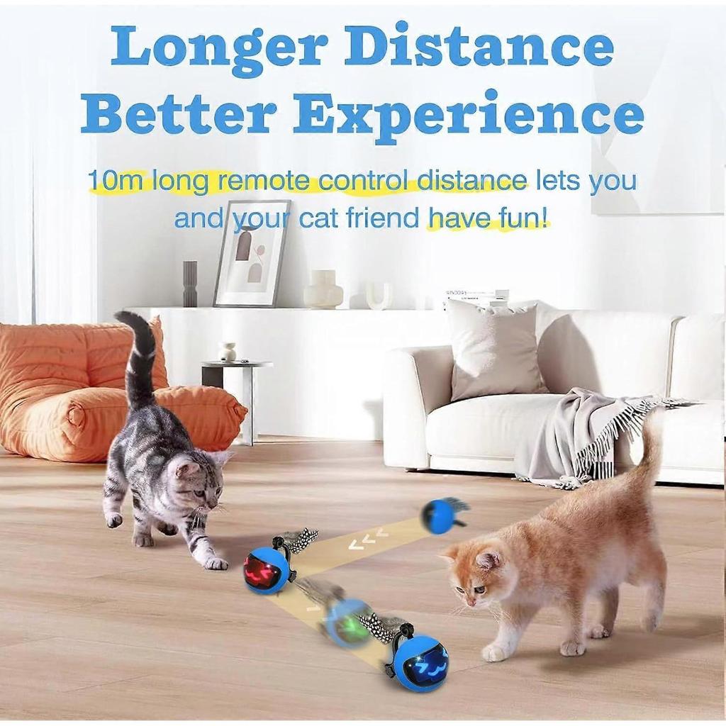 Moving Ball Cat Toys with Feather Tail, Rechargeable Interactive Cat Toy with Remote Control for Indoor Bored Cats Exercise, Smart Interactive Kitten