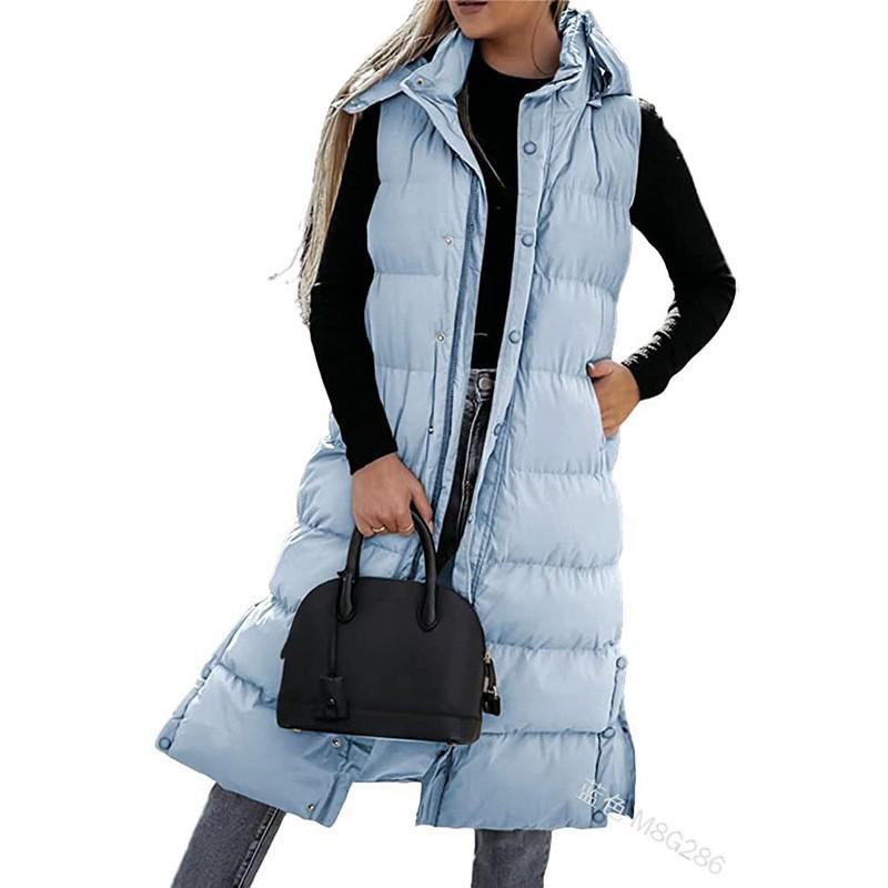 Women's 2023 Casual Hooded Mid-Length Solid Color Zipper Vest Coat