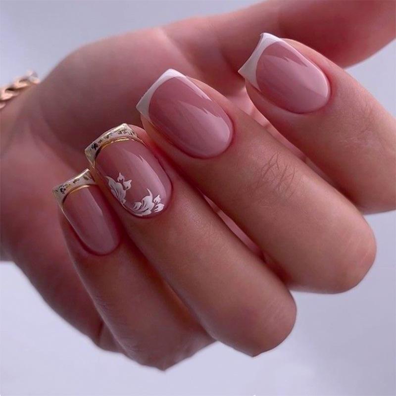 

Europe, America wear nail, summer gentle white flower manicure, short square manicure nail piece finished product