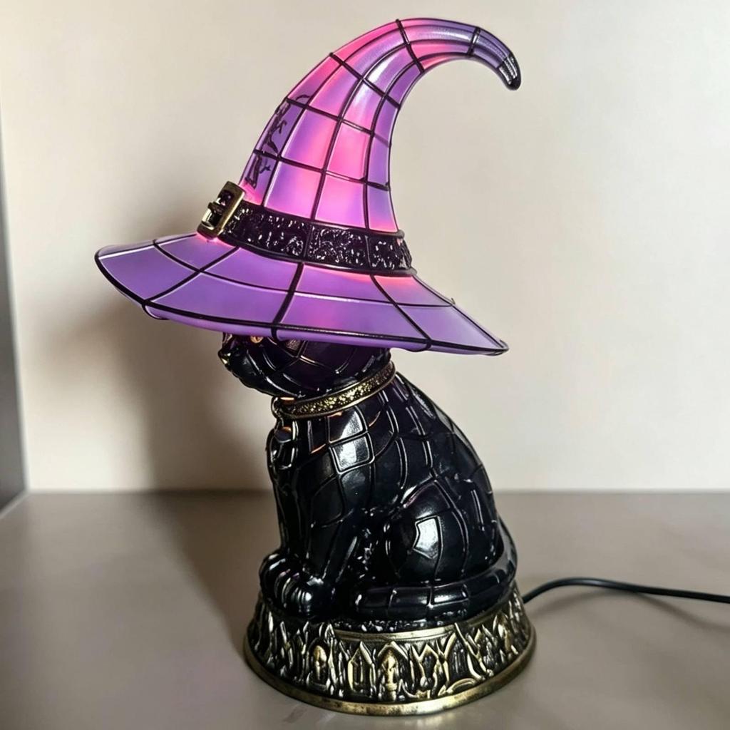 Black Cat Witch Hat Lamp Decorative Gift Halloween Lighting Decor Gothic Night Light