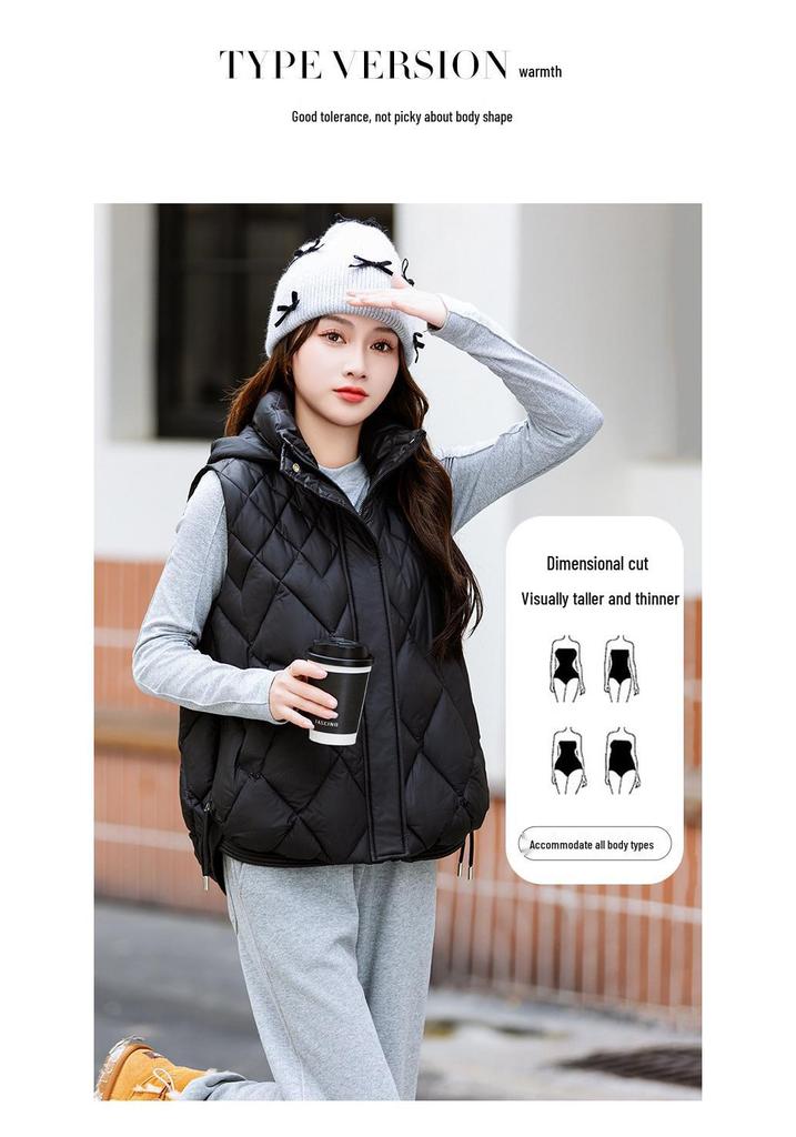 Gilet Trapuntato con Cappuccio Dimagrante Taglie Forti da Donna - Stile Coreano Autunno/Inverno 2025 Cotone Piumino