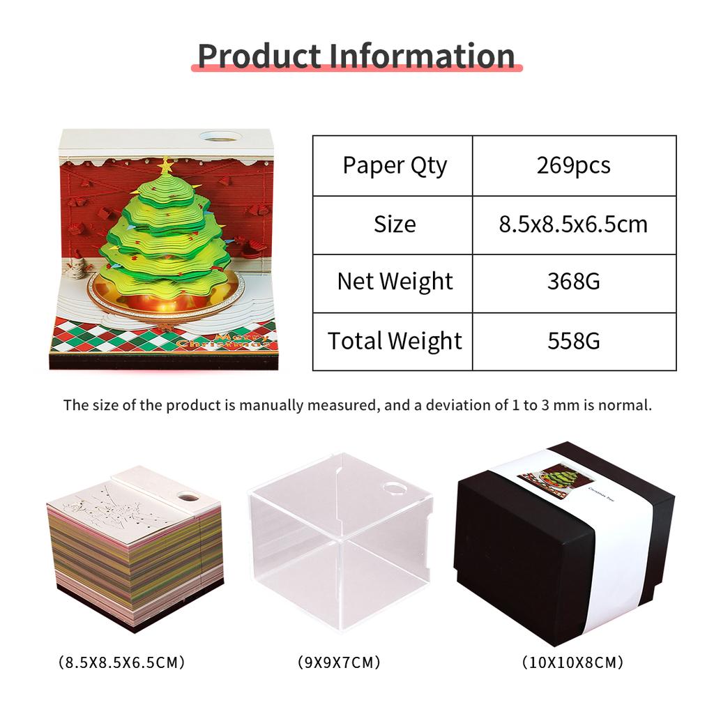Ready To Ship Notepad Cube Diy Paper Craft Christmas Tree Gift Set Magic Notes Custom 3D Memo Pad for Dropshipping