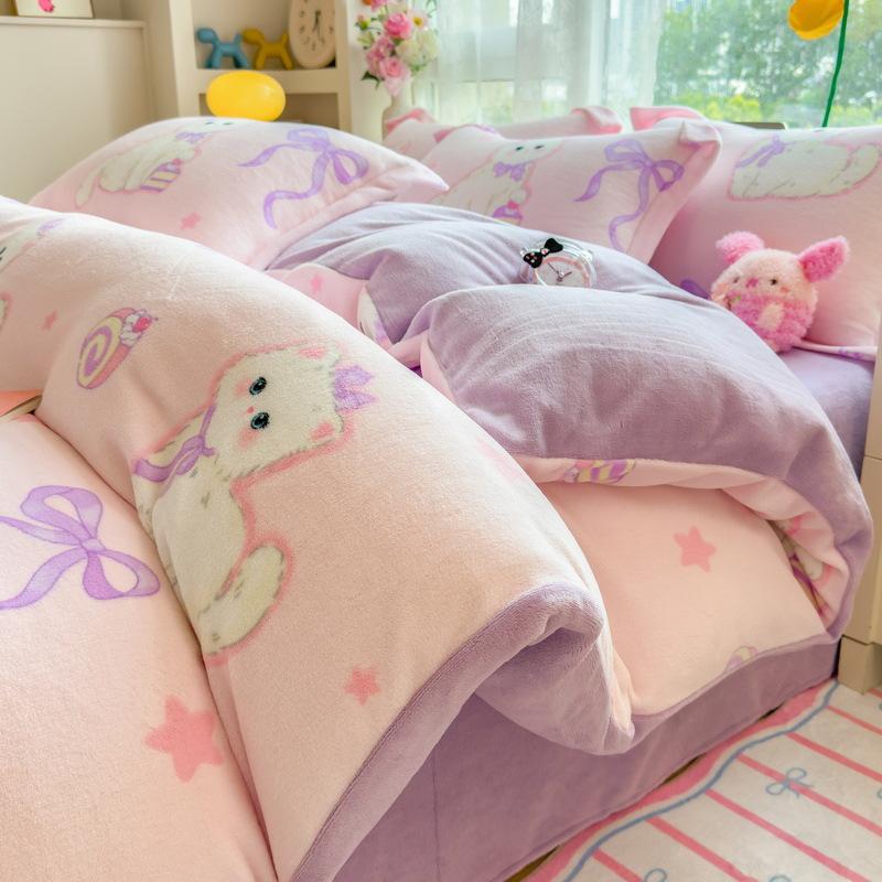 

Утолщенный комплект из четырех предметов из молочного флиса, простыня и пододеяльник из кораллового флиса, комплект постельного белья из трех предметов для общежития 1.2m 3pc 150x200 quilt