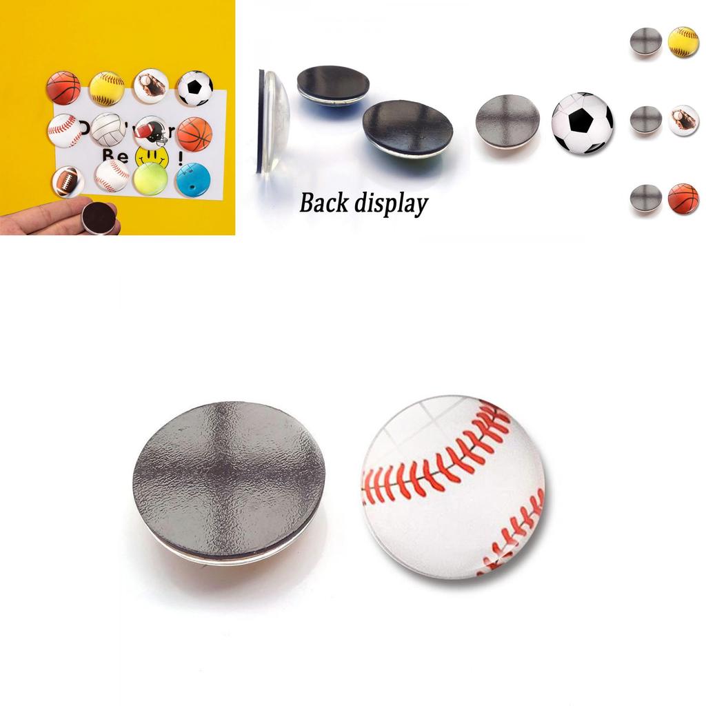 Stylish Basketball Soccer Volleyball Crystal Glass Fridge Magnets 25mm Decorative