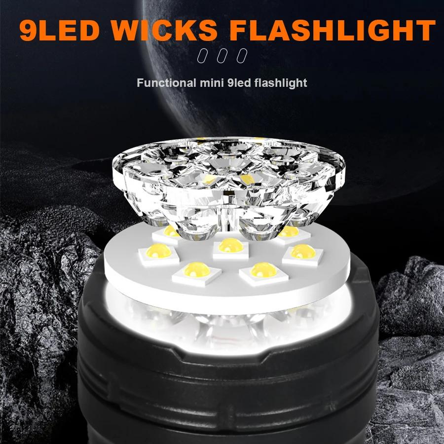 9LED Strong Light LED Flashlight TYPE-C Charging Torch with COB Light Portable LED Flashlight Outdoor for Home Emergency