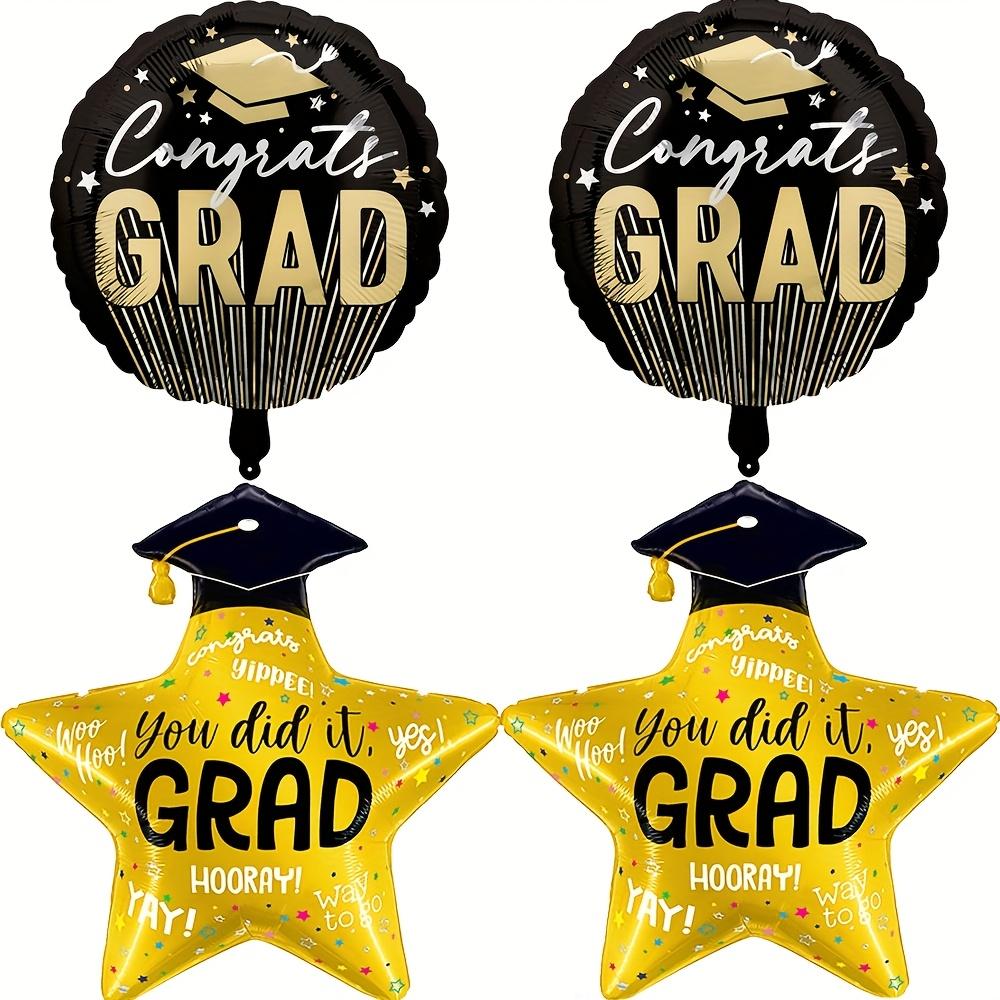 4-Pack of Graduation Decoration Aluminum Foil Balloons, Gold Graduation Cap, Five-Pointed Star and Black and Gold Balls, Perfect for Other