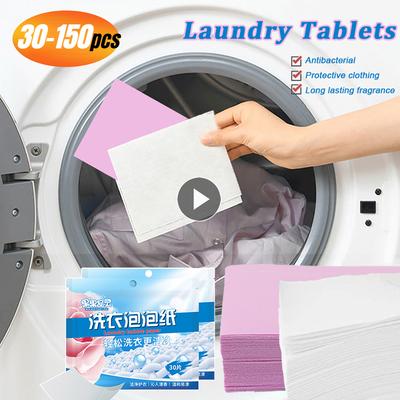 30-150 Stück Waschtabletten Starke Dekontamination Waschmittelblatt Kleiderreinigung Kernseife Waschblasenpapier