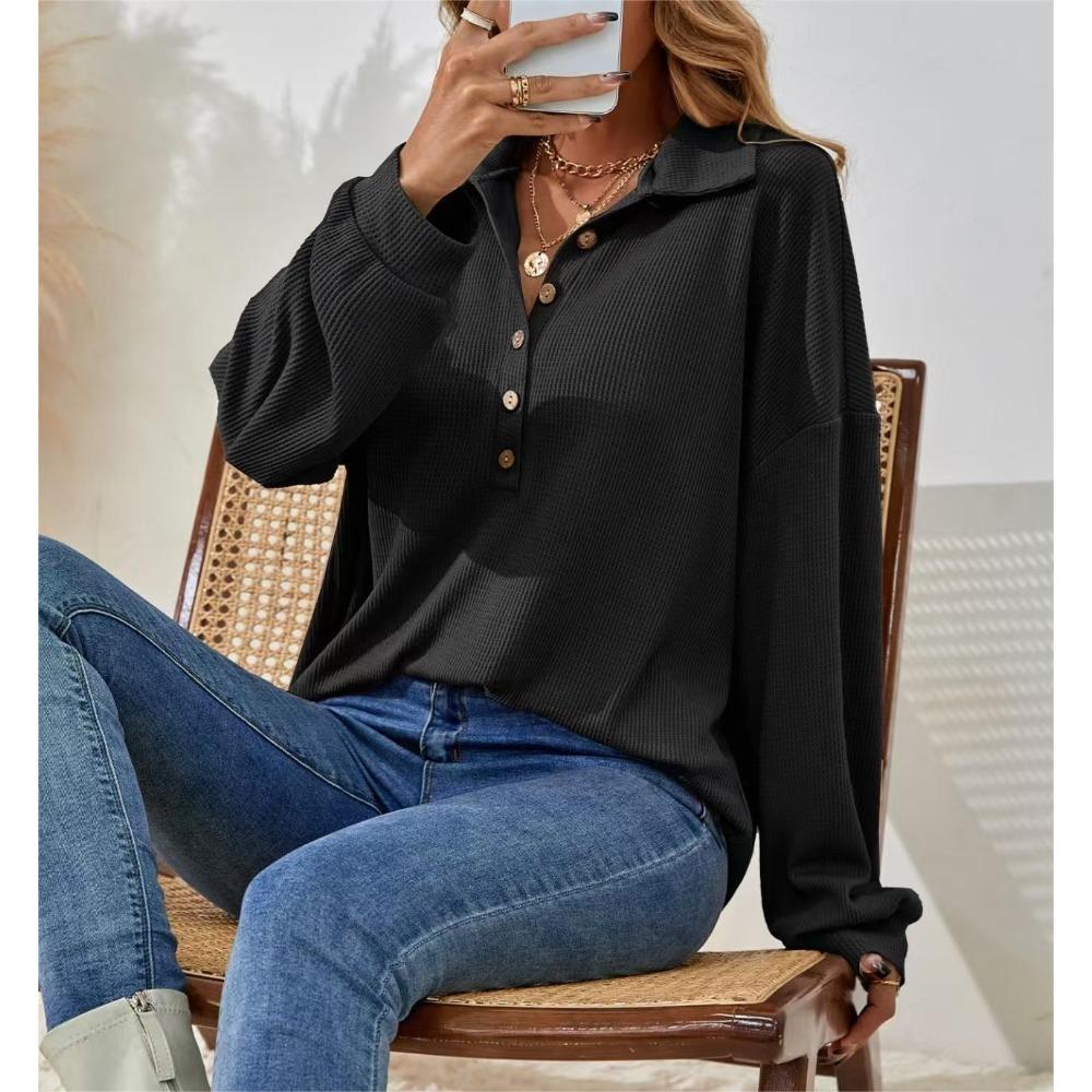New Autumn and Winter Fashion and Elegant Solid-color Lapel Long-sleeved Women's Casual Shirt