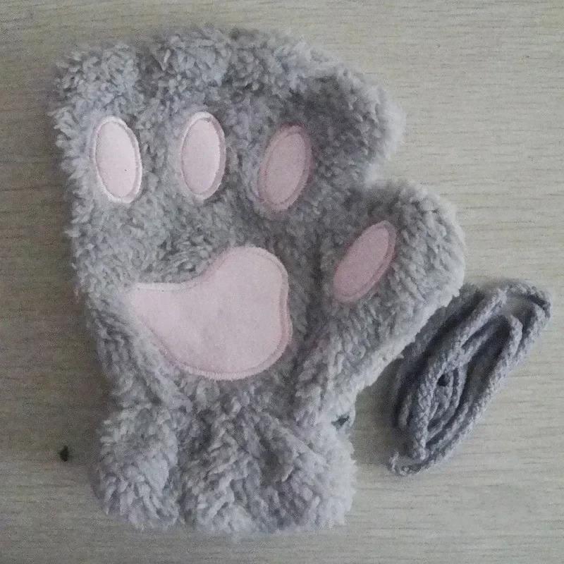 2026 Autumn Winter Kawaii Plush Cat Claw Paw Gloves Warm Soft Short Fingerless Fluffy Bear Mittens Costume Half Finger Gloves