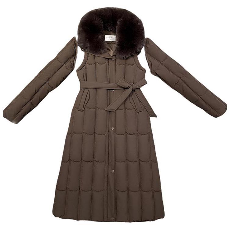 Plus Size Winter Long Parkas For Women L-7XL Detachable Sleeves With Belt Big Faux Fur Collar Hooded Loose Thick Fashion Coat