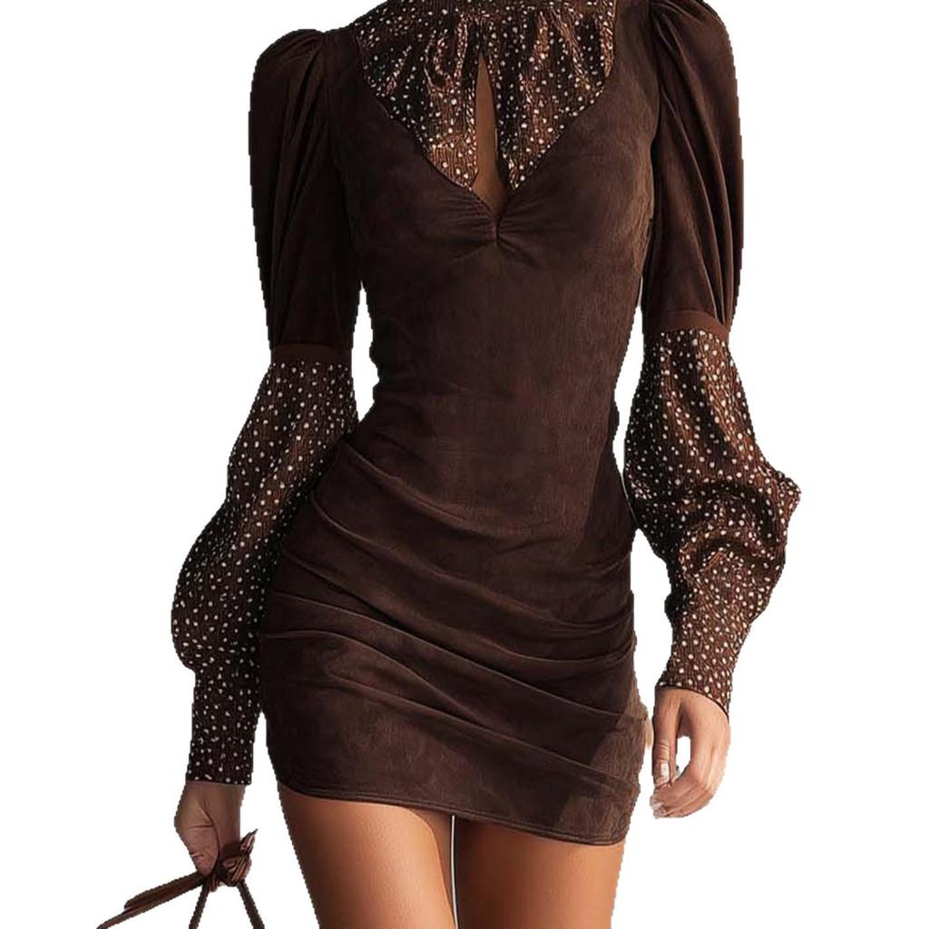 2025 Women's Bodycon Skirt: Sexy Polka Dot Silk & Suede Patchwork