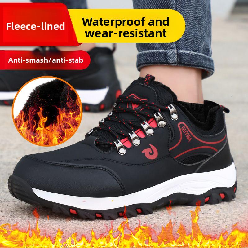 Fleece-lined Work Shoes for Men Woman Winter steel toe cap puncture Thickened Warm Woman Anti-smashing Work Shoes Men Protective