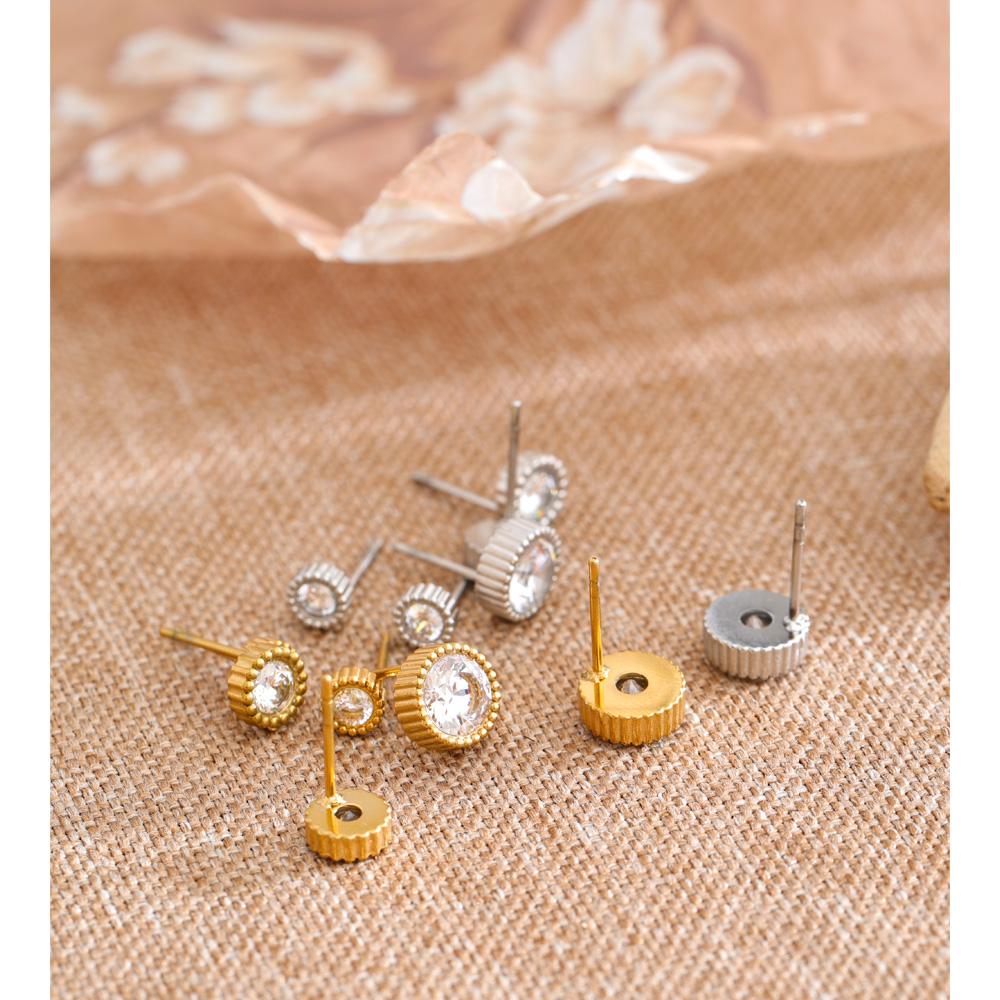 Yhpup Stainless Steel Cubic Zirconia Round Stud Earrings for Women Daily Versatile Delicate Charming Jewelry Anti Allergic Gift