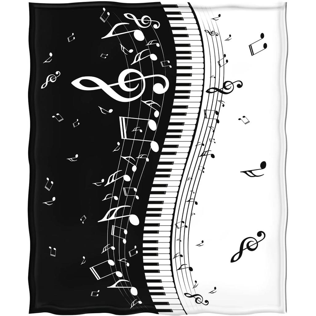 Music Blanket Gift, Abstract Piano Music Notes Decorative Home Fur Blanket, Soft and Comfortable Lightweight Blanket