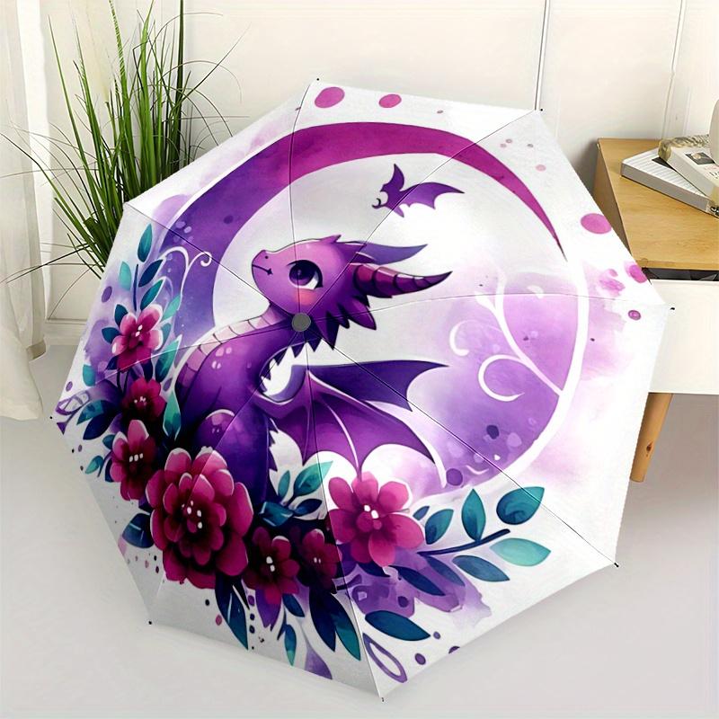 

1pc Cartoon Purple Dragon Design Pattern Umbrella, Fashionable, Personalized, High-Value Folding Umbrella, a Must-Have for Summer, 8-Rib Dur