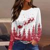 Women's Fashion Casual Slit Hem Round Neck Long Sleeve Loose  Printed T-Shirt Ladies Top