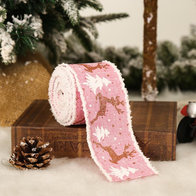 1Pcs Classic Christmas DIY Fabric Swirl Ribbon Burlap Ribbon With Wired Edge Gift Wrapping Christmas Tree Ribbon Wreath Bowshttp