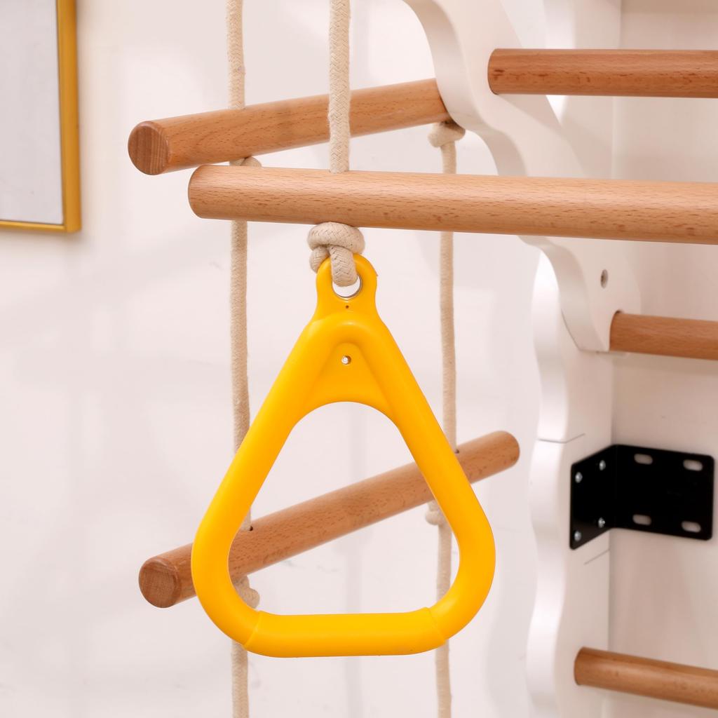 Ribbstol Inomhus Klätterställning Barn, Trä Klättervägg m. Rutschkana, gunga, klätterstege, chinsstång, ringar, upp till 50 kg, natur/vit