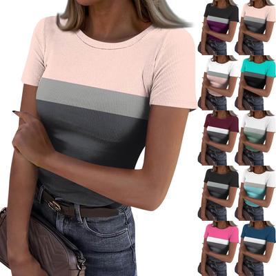 Ladies Slim Bottom T-shirt Fashion Casual   Round Neck Pullover Short Sleeve Top