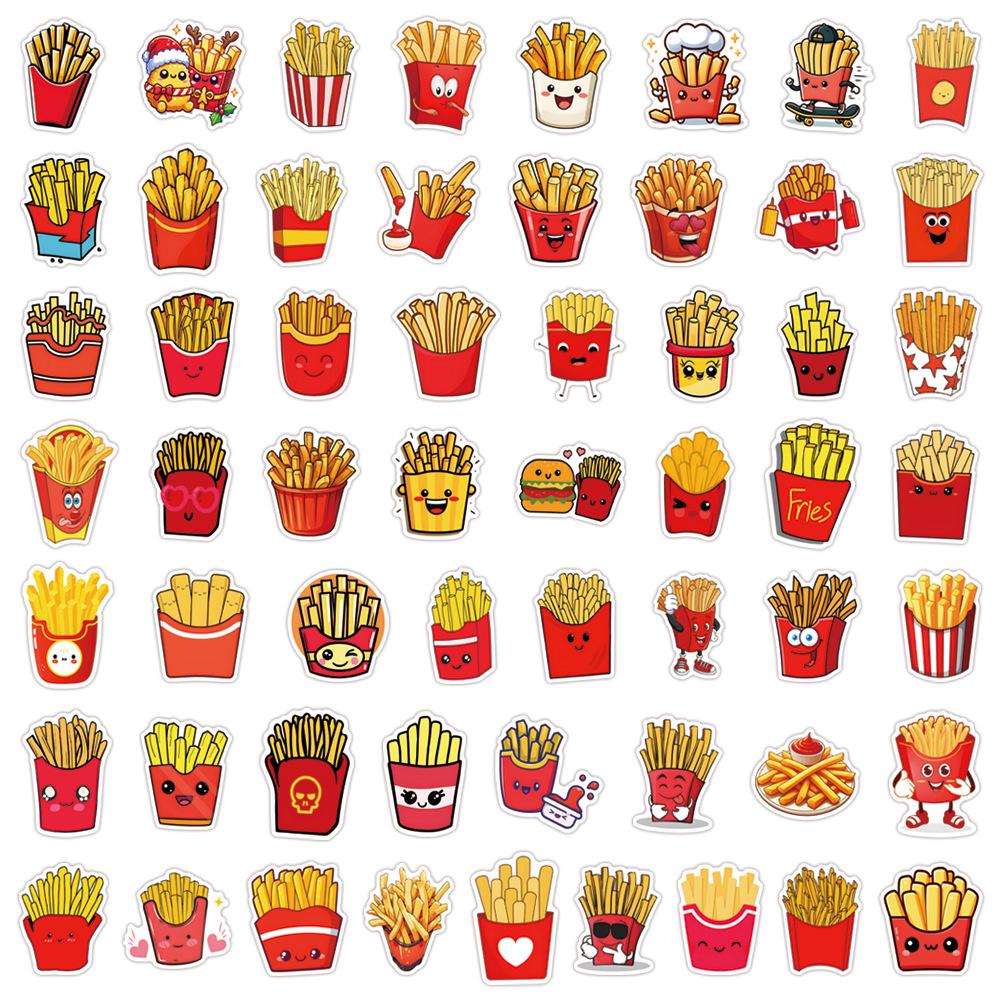 55 French Cartoon Snack & Fries Waterproof Stickers for Journals, Water Bottles, Computers
