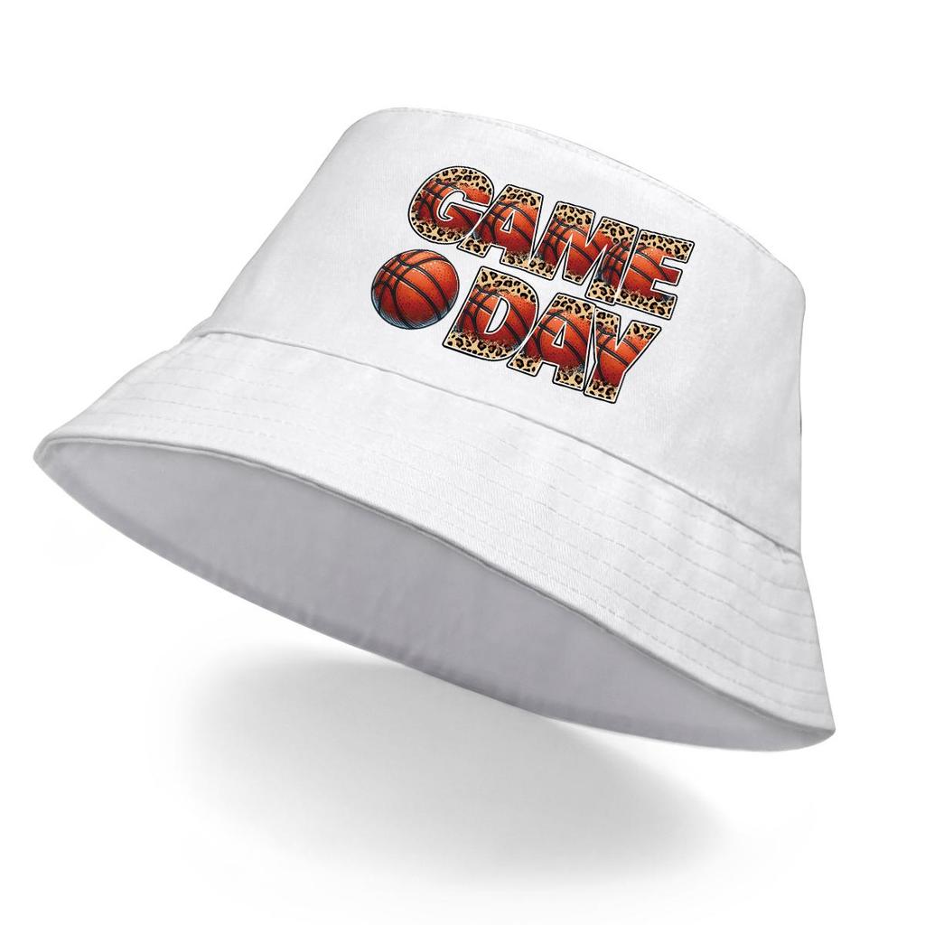 GAME DAY" Basketball-Print Fischerhut , Sonnenhut Bonbonfarbe Wendbar Strand- Angelhut