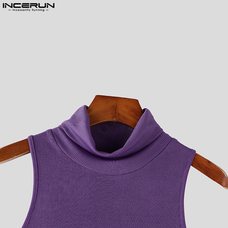 INCERUN Summer Men Turtleneck Sleeveless Racerback Rib Sport Tank Tops T-shirts