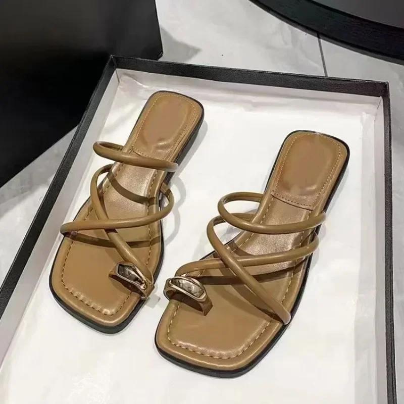 Dameslippers Dame Sommer Flate Hæler Romerske Sko Lave Hæler Sandaler Fottøy Dame Gladiator Åpen Tå Strand Damer