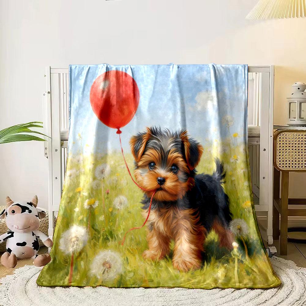 Yorkshire Terrier Meadows Printed Blanket Suitable for All Seasons Cozy Warm Soft Lightweight Bed Sofa Blanket for Daughter Wife