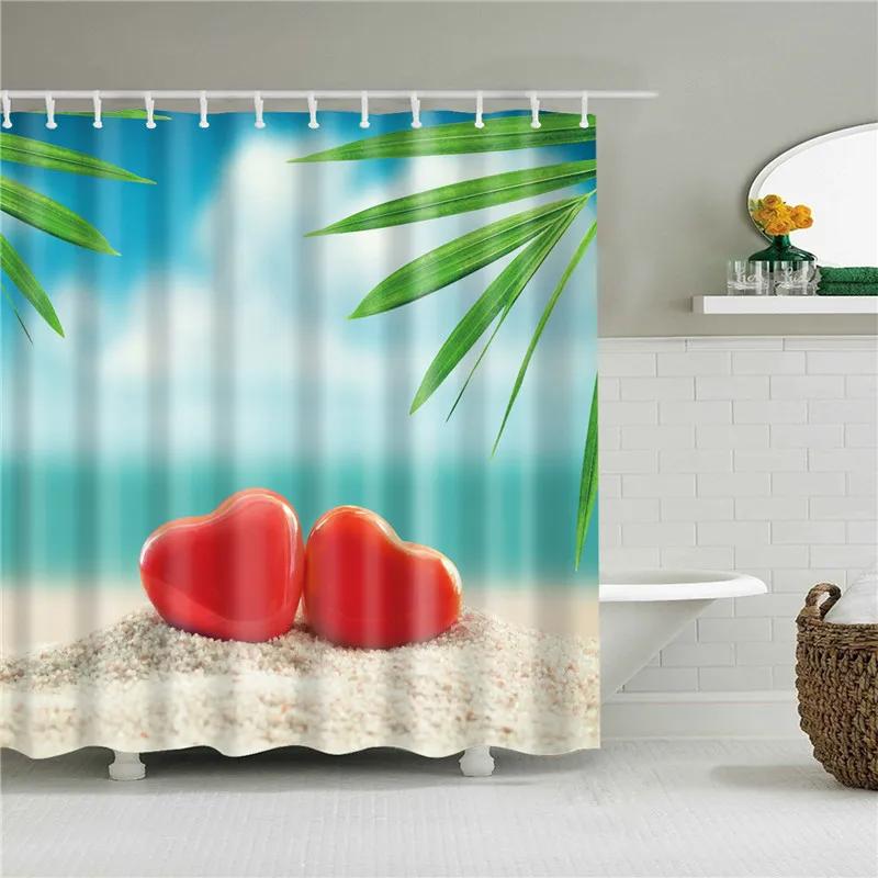 Beach Sea Seaside Shower Curtains Nature Scenery Waterproof 3d Bathroom Curtains Home Decoration Washable Bath Screen with Hooks
