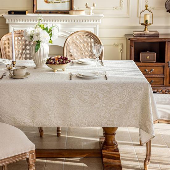 Tablecloth Waterproof Oil-Proof French Retro Style Rectangular Dining Table Cover with Tassels Crochet Patterns Home Kitchen Restaurant Decor