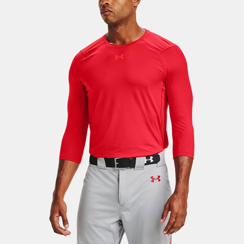 Under Armour Solid Color Moisture-Wicking Breathable Crew Neck Three-Quarter Sleeve T-Shirt Men tops Red 1356800-600