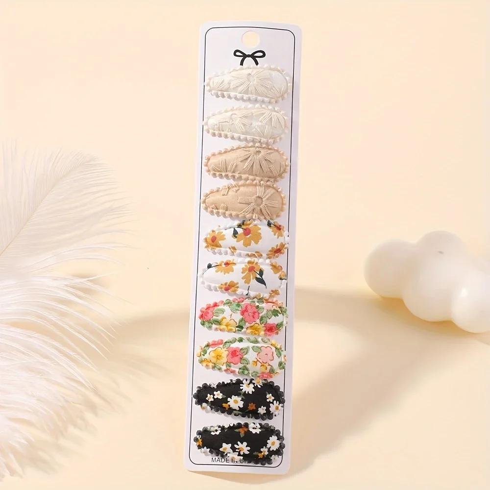 RAINBOW BOWS 10Pcs/set Mini Cotton Print Flower BB Hair Clips for Girls Lovely Plaid Hairpins Headwear Kids Hair Accessories