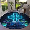 Neon Truck Round Area Rug,Carpet Rug for Living Room Bedroom Sofa Playroom Decor,Non-slip Floor Mat