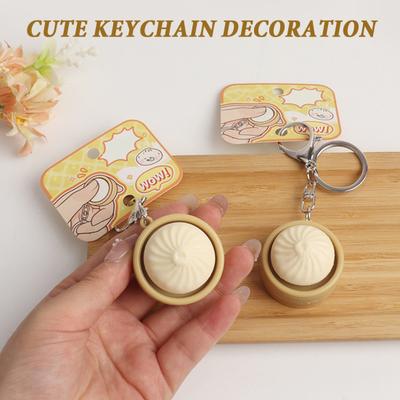 Creative Steamed Bun Keychain Squeeze Toy Soft Decompression Fidget Pendant with Popper Buttons Portable Stress Relief Gadget for Adults Kids