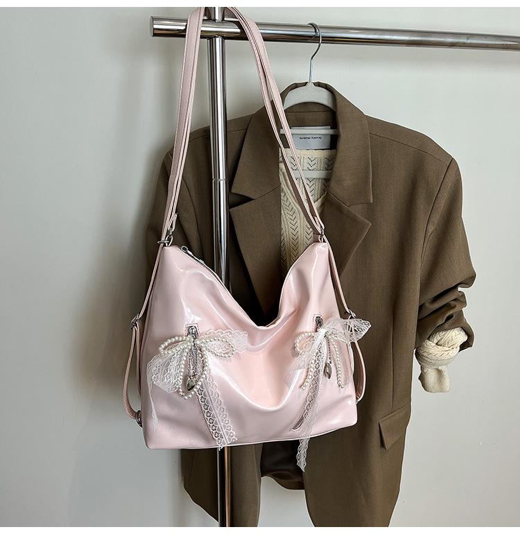 

Stylish and simple portable tote bag popular women s shoulder bag solid color small fresh soft bag рожевий