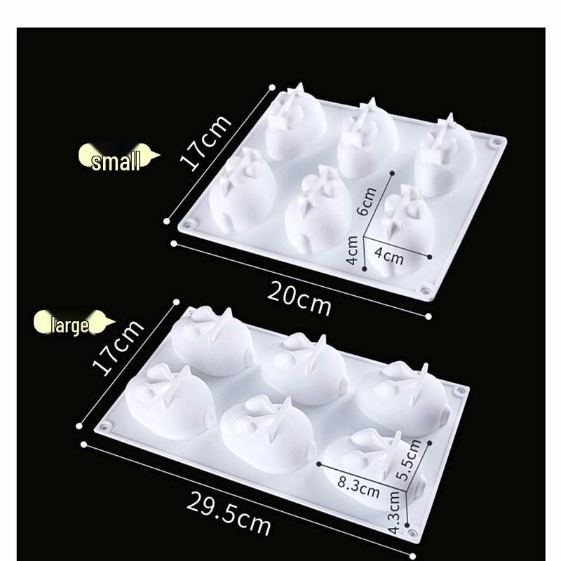 6-dutinková silikonová forma zajíček pro 3D dort, pěnu, pudink a želé