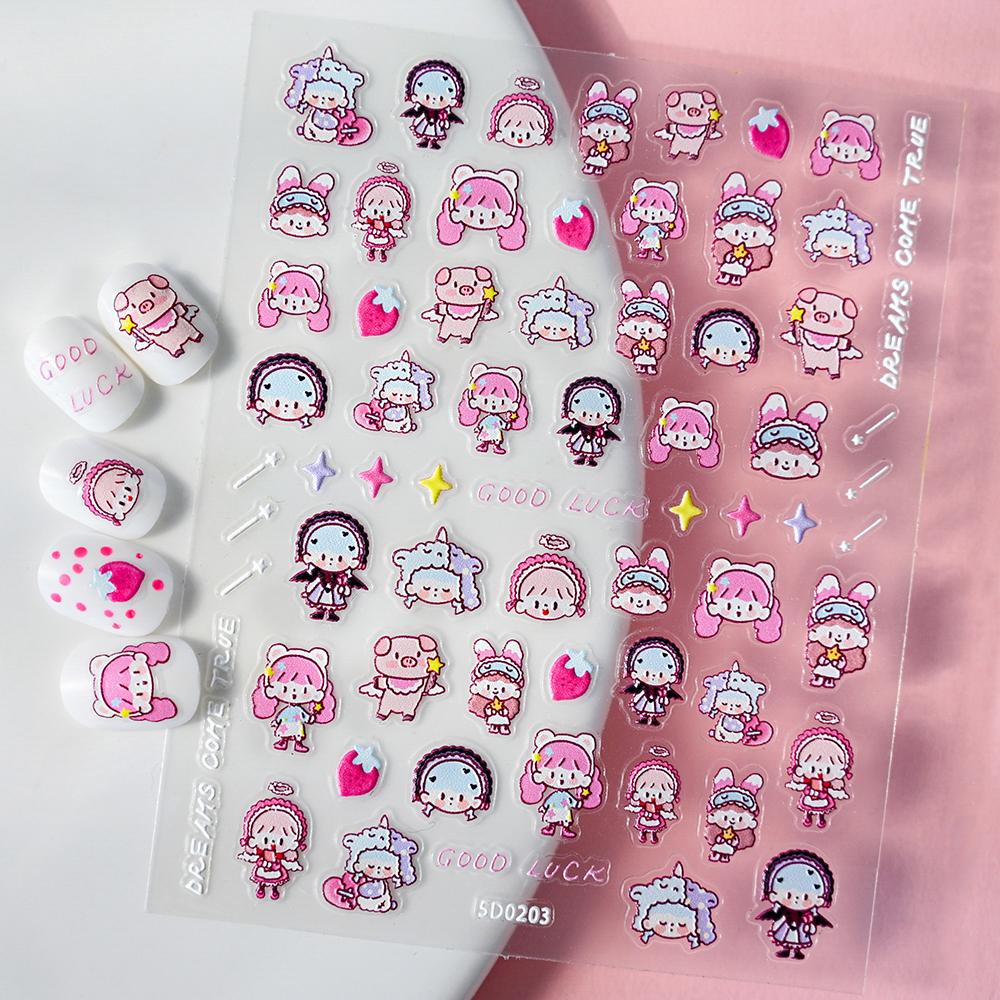 1 SZT. 5D Kawaii Wytłaczane Wykwintne Naklejki na Paznokcie z Uśmiechniętą Twarzą Japońskie Żelowe Makaroniki Nail Art Samoprzylepne DIY Ozdoby do Paznokci