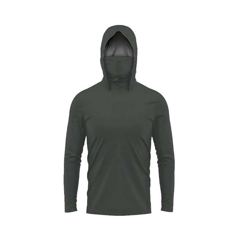 Men's long-sleeved T-shirt with sun protection hooded jacket protective mask one-piece outdoor long-sleeved cap shirt
