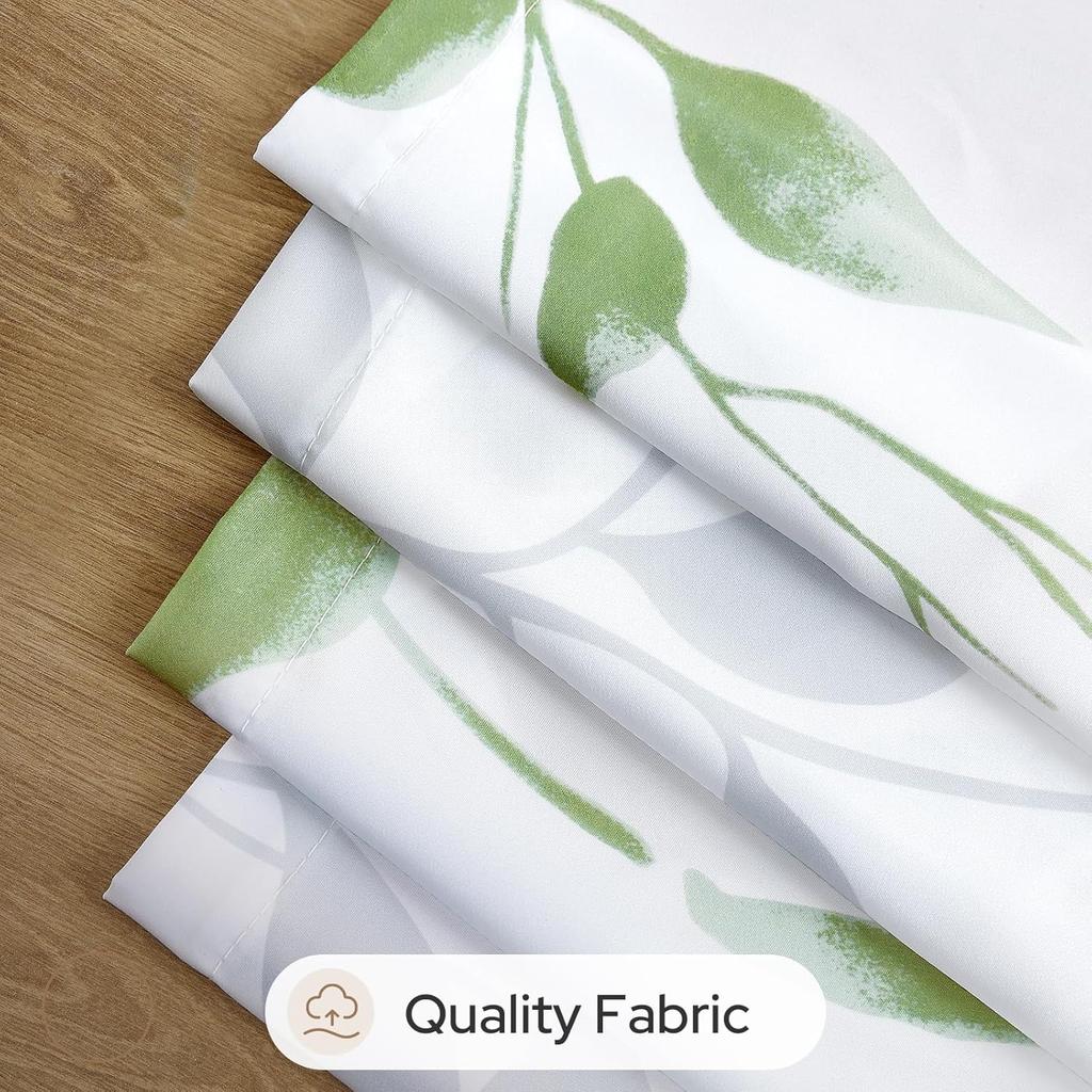 Green and White Privacy Sheer Curtains Length 2 Panels,Leaf Floral Printed Light Filtering Semi Sheer Window Curtains Drapes for