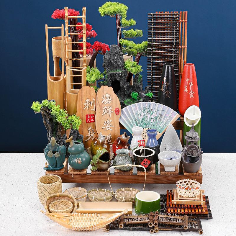 Japanese sashimi decorations Sushi bamboo chops Artistic conception flowers plants Seafood pose making sushi boat rice mold-B