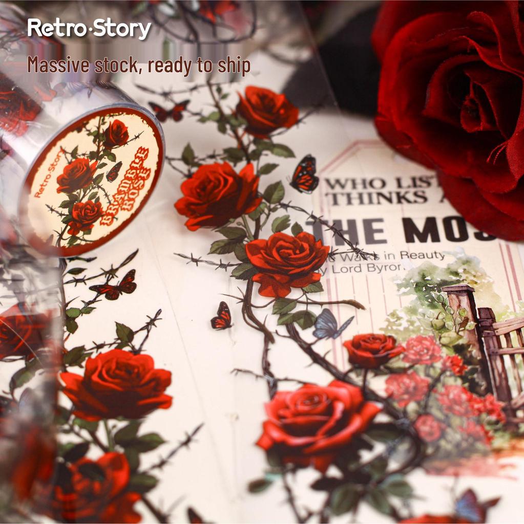 RetroStory Thorns Rose Die-cut Floral Washi Tape - 6 Styles for DIY Journals